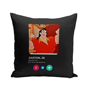 Coussin Gaston, Monsieur d’Arque - La belle et la bête - noir 40x40 cm